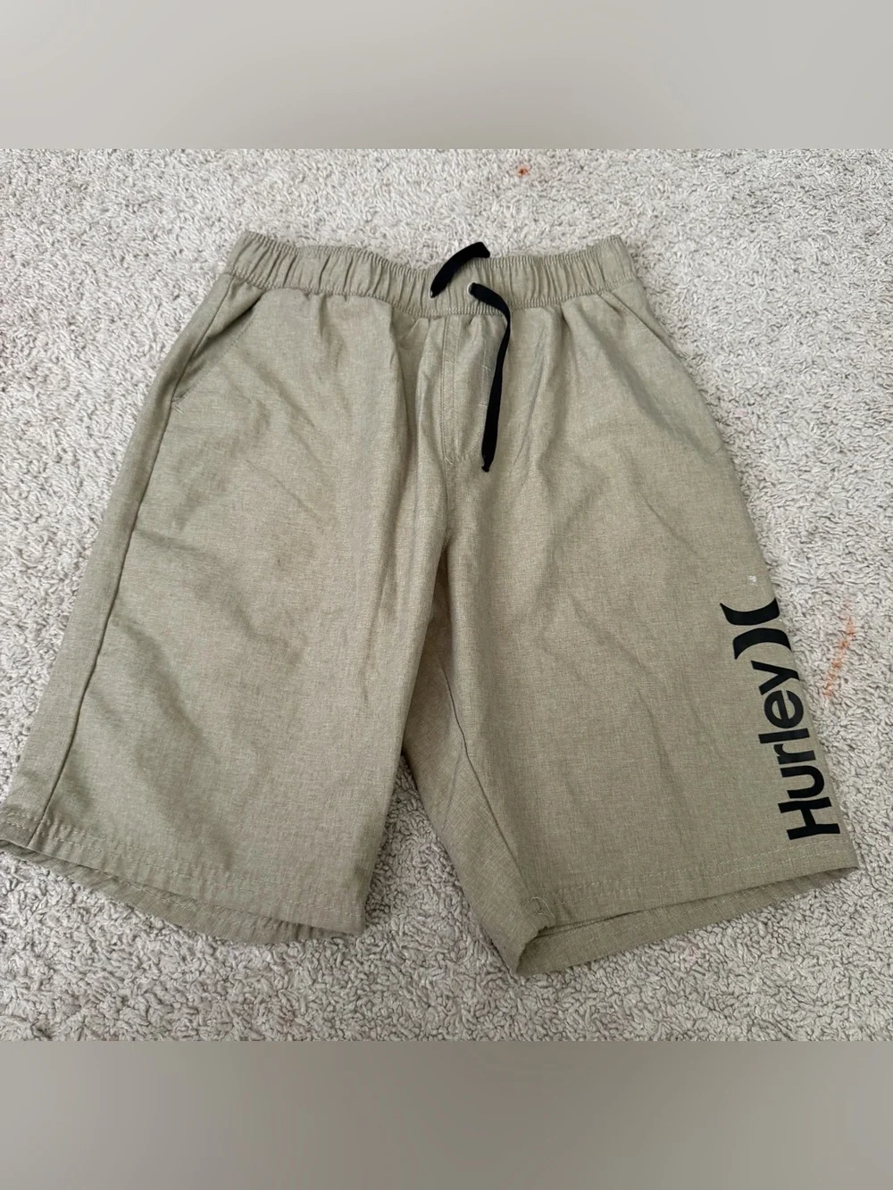 Hurley Tan Elastic Waist Kids Shorts with Black Logo